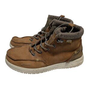 Hey Dude Bradley Brown Leather Lace-Up Fleece Boots Unisex Size Womens 10 Mens 8